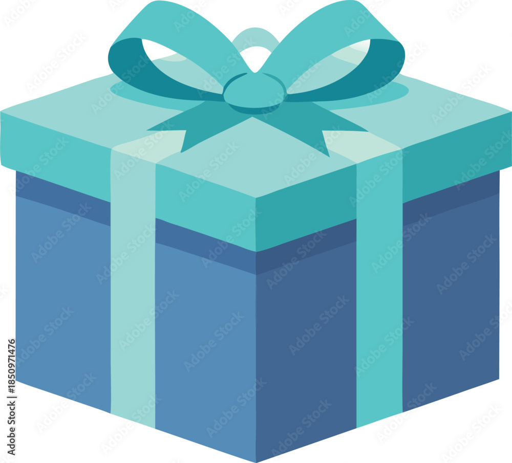 Obraz premium A blue gift box with a teal ribbon and bow