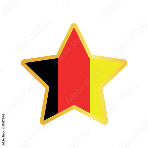 A golden-bordered five-pointed star featuring the colors of the Belgian flag black, yellow, and red