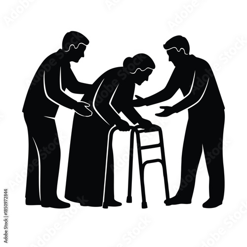 silhouette of a old woman with caregiver