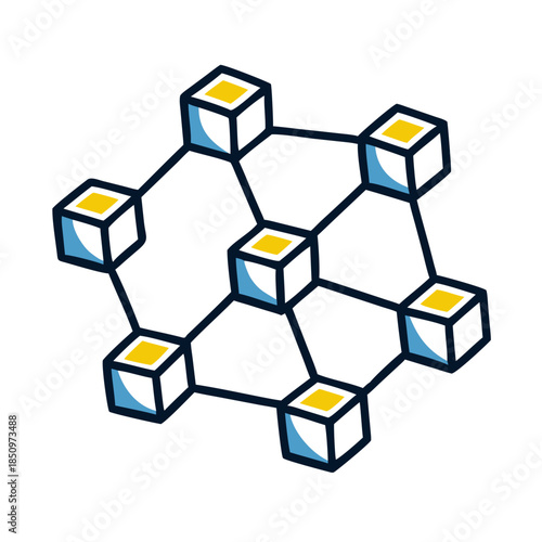 Blockchain Network Icon. Decentralized Ledger Technology (DLT) Concept. Digital Data Security, Cryptocurrency, and Distributed System Structure.
