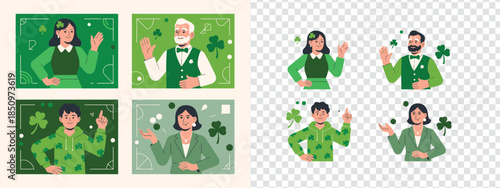Professional portraits of diverse people celebrating St Patricks Day with shamrock symbols