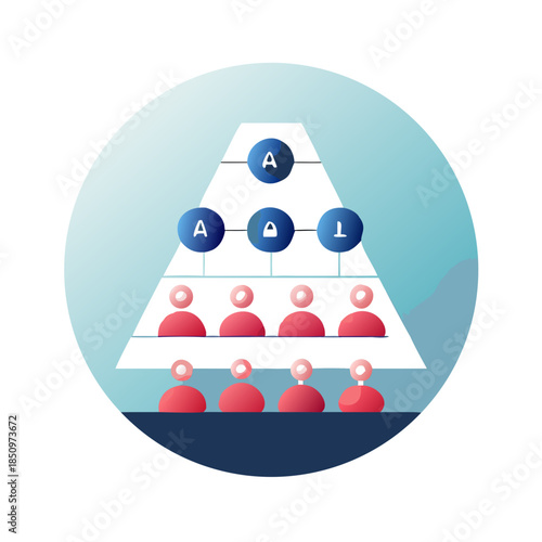 Organizational Hierarchy Pyramid Structure Vector Illustration. Business Management Chart Showing User Levels, Access Control, and Corporate Authority Flow.