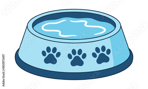 Pet water bowl with dog paw prints illustration