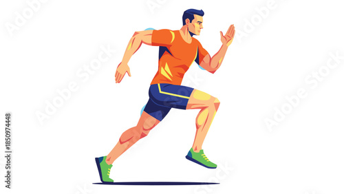 Athletic Man Running Fast During Sports Competition.