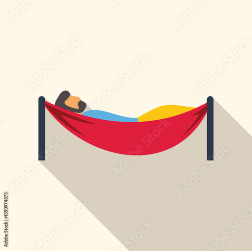 Man relaxing in red hammock enjoying vacation getaway