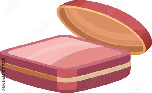 Open pink compact powder case with mirror and makeup