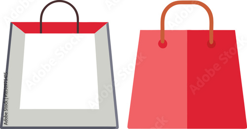 Two shopping bags one white with red trim and one red with orange handles