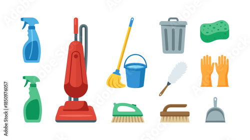 Cleaning supplies and household equipment for sanitation chores