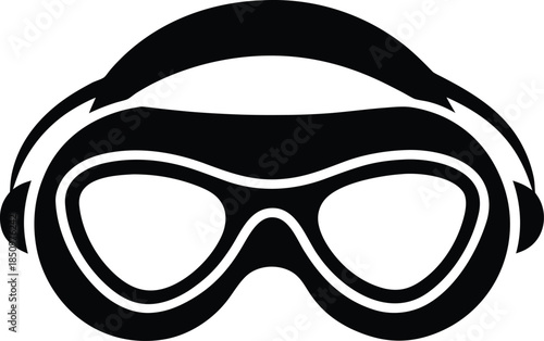 Vector illustration of a black mask with glasses on a white background featuring a stylish frame and lens design as an infinite vision symbol or fashion icon.