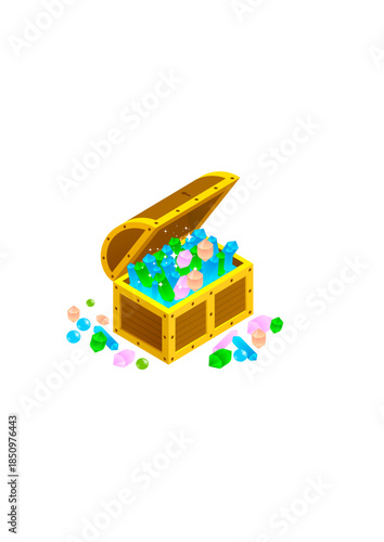 Vibrant treasure chest overflowing with precious jewels and gems
