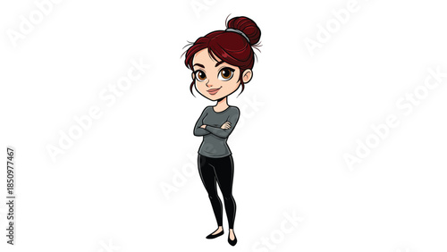 Cartoon woman with arms crossed standing confidently.