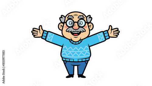 Cheerful Cartoon Grandpa with Open Arms.
