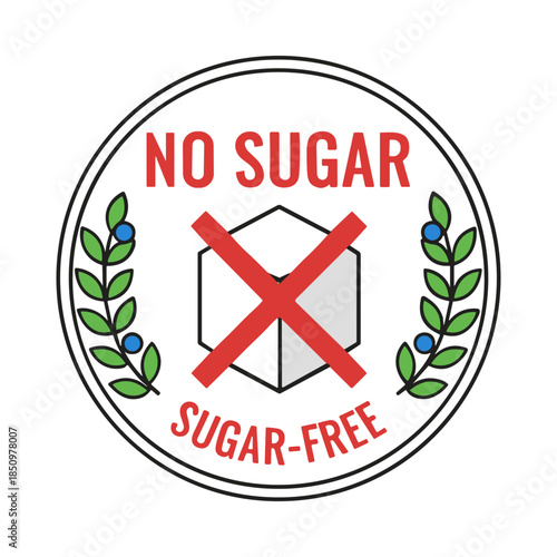 No sugar sugar free product diet label icon