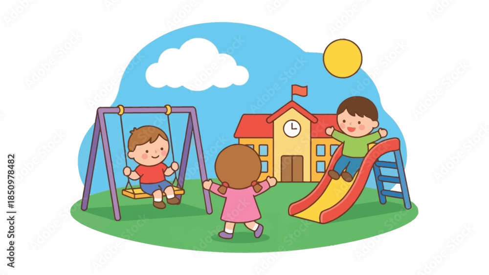 Obraz premium Children playing on playground equipment at school.