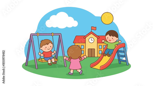 Children playing on playground equipment at school.