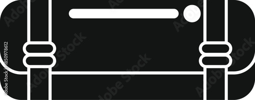 Black and white vector illustration of a closed rectangular pencil case, featuring elastic straps, ideal for storing writing instruments