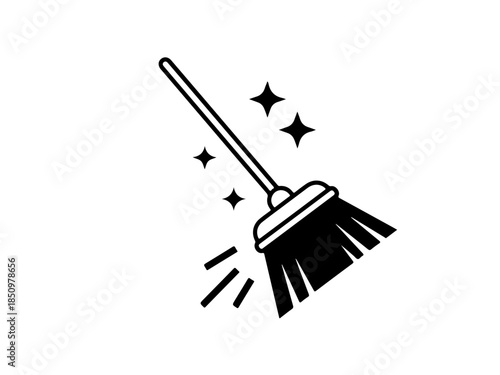 Minimalist broom and clean sparkles icon symbolizing efficient home tidiness and sanitation, ideal for domestic services, cleaning product branding, and hygienic design concepts