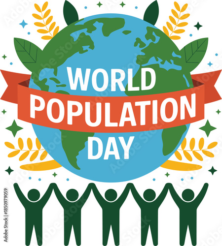 Population Day Celebration with Globe and Raised Hands