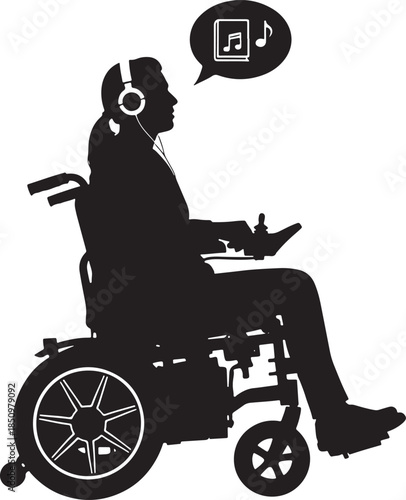 Silhouette of Person in Wheelchair Listening to Music with Headphones