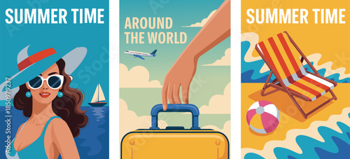 Summer Party and Beach Vacation Minimal Vector Background for Posters and Flyers