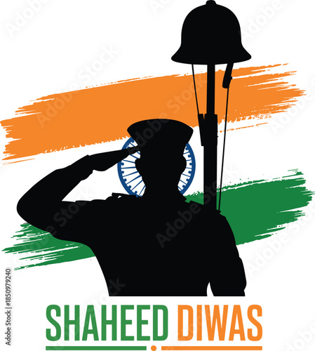 Soldier silhouette with Indian flag salute Shaheed Diwas poster