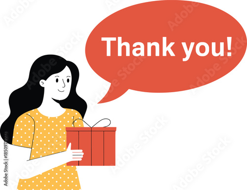 Woman Holding Red Gift Box Saying Thank You