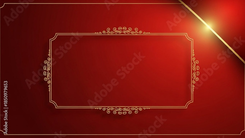 Elegant red background with gold frame and decorative elements shining light