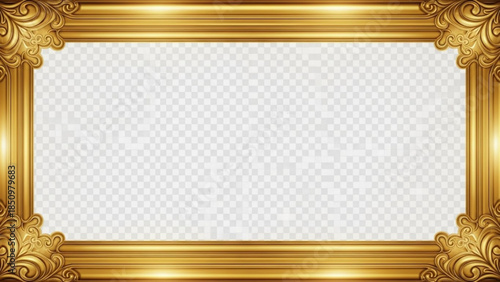 Golden ornate frame with decorative borders and empty space for text or image