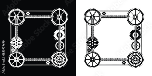 Steampunkinspired frame with intricate gears and cogs, perfect for adding a mechanical touch to your creative projects isolated on white background