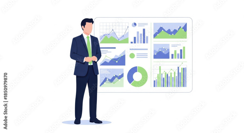 Fototapeta premium Businessman Presenting Data Analytics on Board in Office