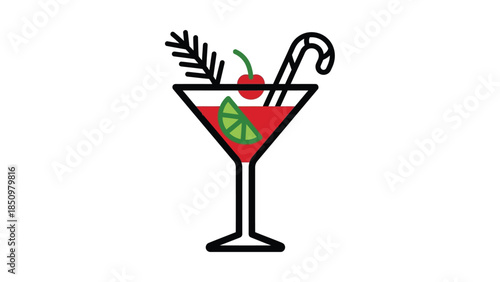 Christmas Martini Cocktail with Festive Garnishes.