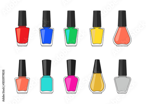 Colorful nail polish bottles vector collection