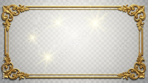 Golden ornate frame with decorative corners for photo or text