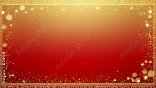 Red gradient background with gold border and sparkles