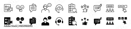 Survey icon set. Review and research symbol. Vector illustration.