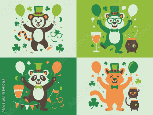 Enthusiastic pink pig in a white top hat joyfully splashes a glass of frothy beer at a party