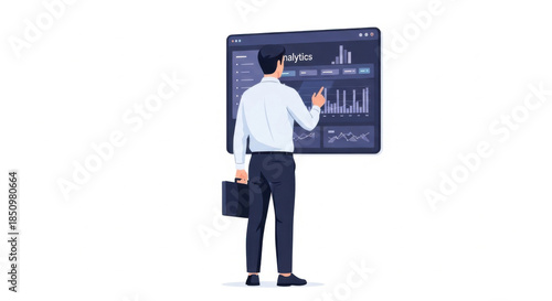 Business Analyst Man Presenting Data on Large Screen