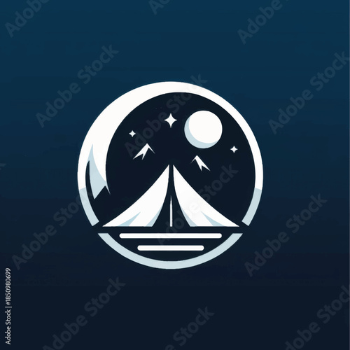 Night Camping Adventure Logo with Tent Moon and Stars.