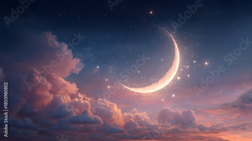 A beautiful landscape featuring a dramatic glowing sun at dawn and dusk, where bright orange and red light meets the blue sky across a cosmic desert and cloudscape