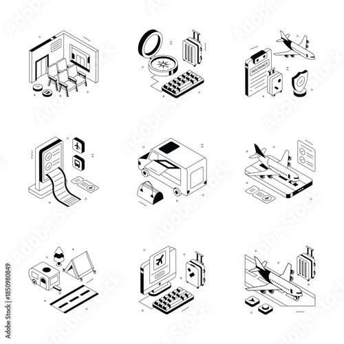 A trendy isometric illustrations set of Travel and Tours in modern style