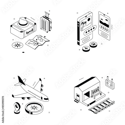 Grab this creatively designed amazing isometric illustration of travel and transportation