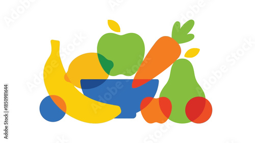 Colorful Assortment of Fresh Fruits and Vegetables in a Bowl.