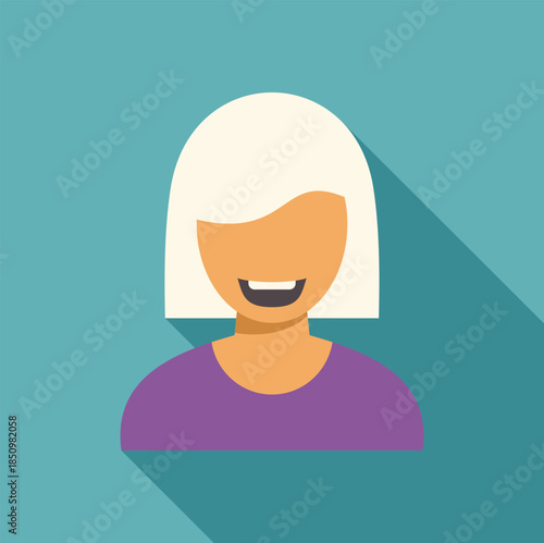Flat design illustration of a smiling blonde woman with a bob haircut, conveying happiness and positivity