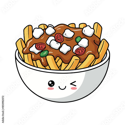 Poutine Vector Illustration with French Fries, Cheese Curds, and Gravy 