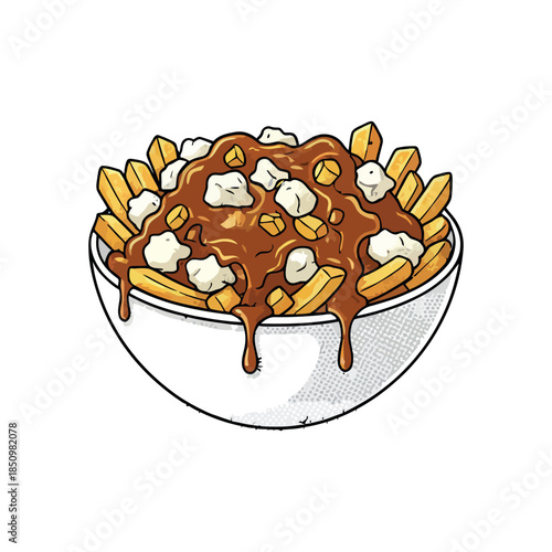 Poutine Vector Illustration with French Fries, Cheese Curds, and Gravy 