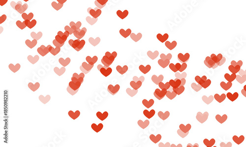 Abstract red hearts falling valentine background isolated on white and transparent png.