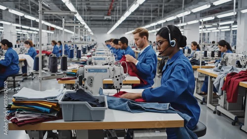 People Operating Sewing Machines in Garment Factory