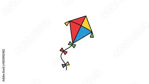 Colorful Diamond Kite Flying High with Bows.