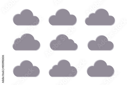 Fluffy clouds silhouettes. Vector set of clouds shapes. Collection of various forms and contours. Design elements for the weather forecast, web interface or cloud storage applications