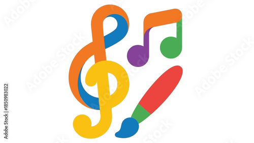 Colorful Music and Art Symbols Combined.